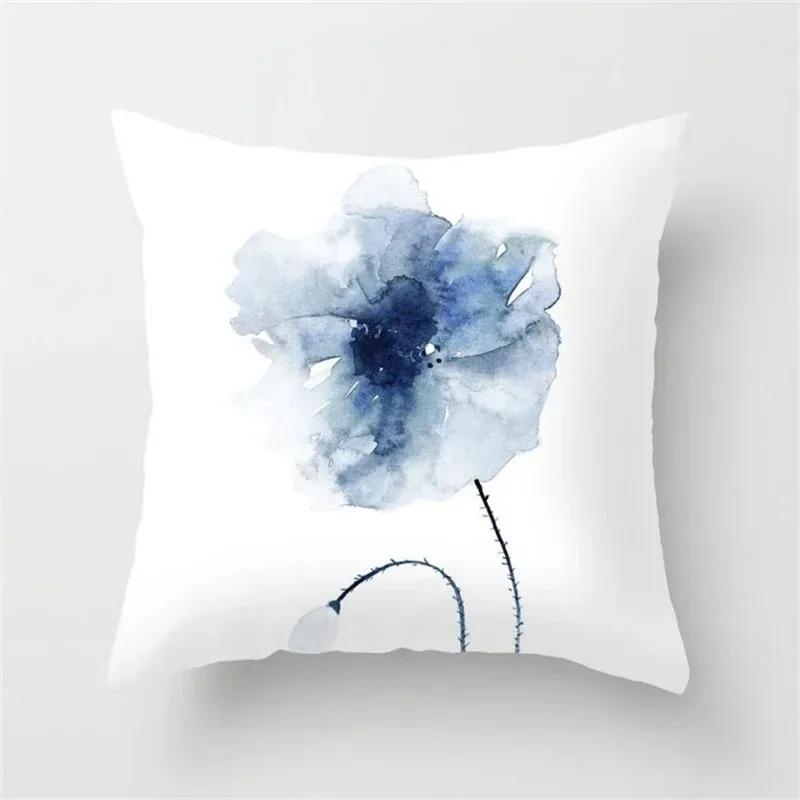 Indigo watercolor floral pattern Doublesided Printed pillow cover Short plush Suitable living rooms sofas throw cushion cover