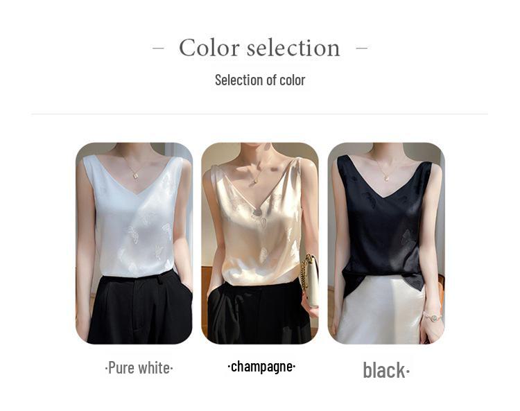 2023 Summer Women's V-Neck Silk Satin Camisole with Draped Silhouette