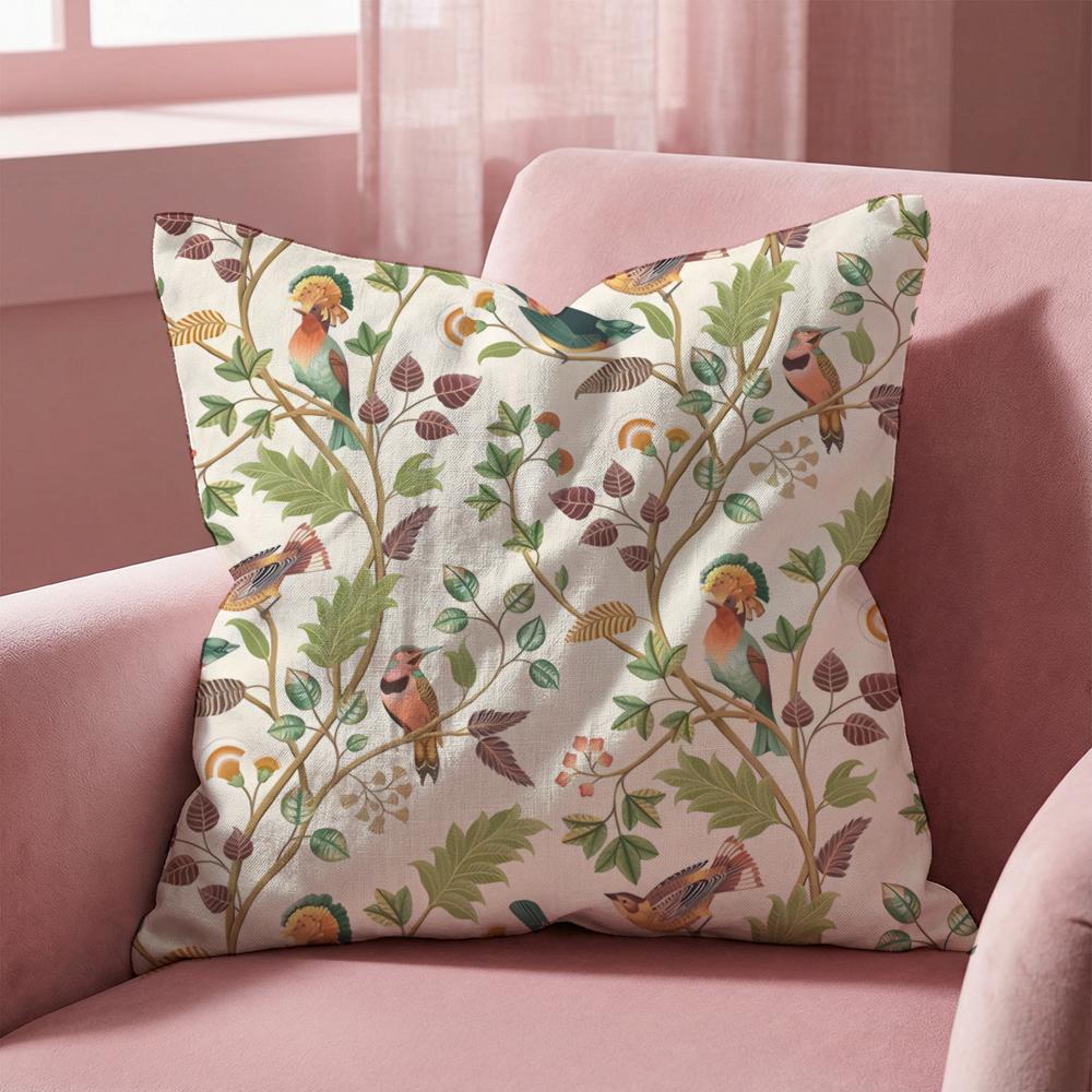 Lovely Bird Pattern Cushion Cover Multi-Scene Pillow Cover for Home & Car - Reversible, Soft & Durable for Daily Use