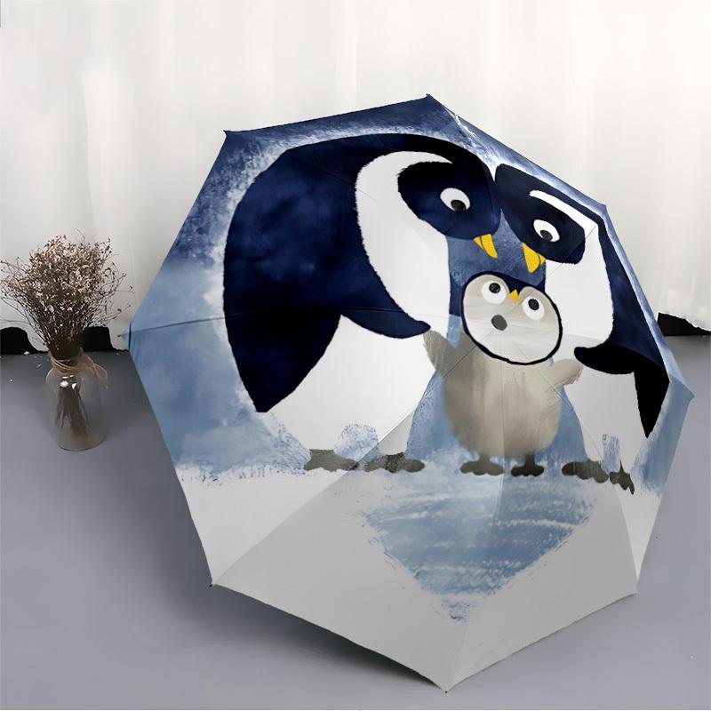 1pc Penguin Moonlight Automatic Folding Umbrella Automatic Open/Close, 8-Rib Durable Frame, Compact Travel Umbrella Suitable004