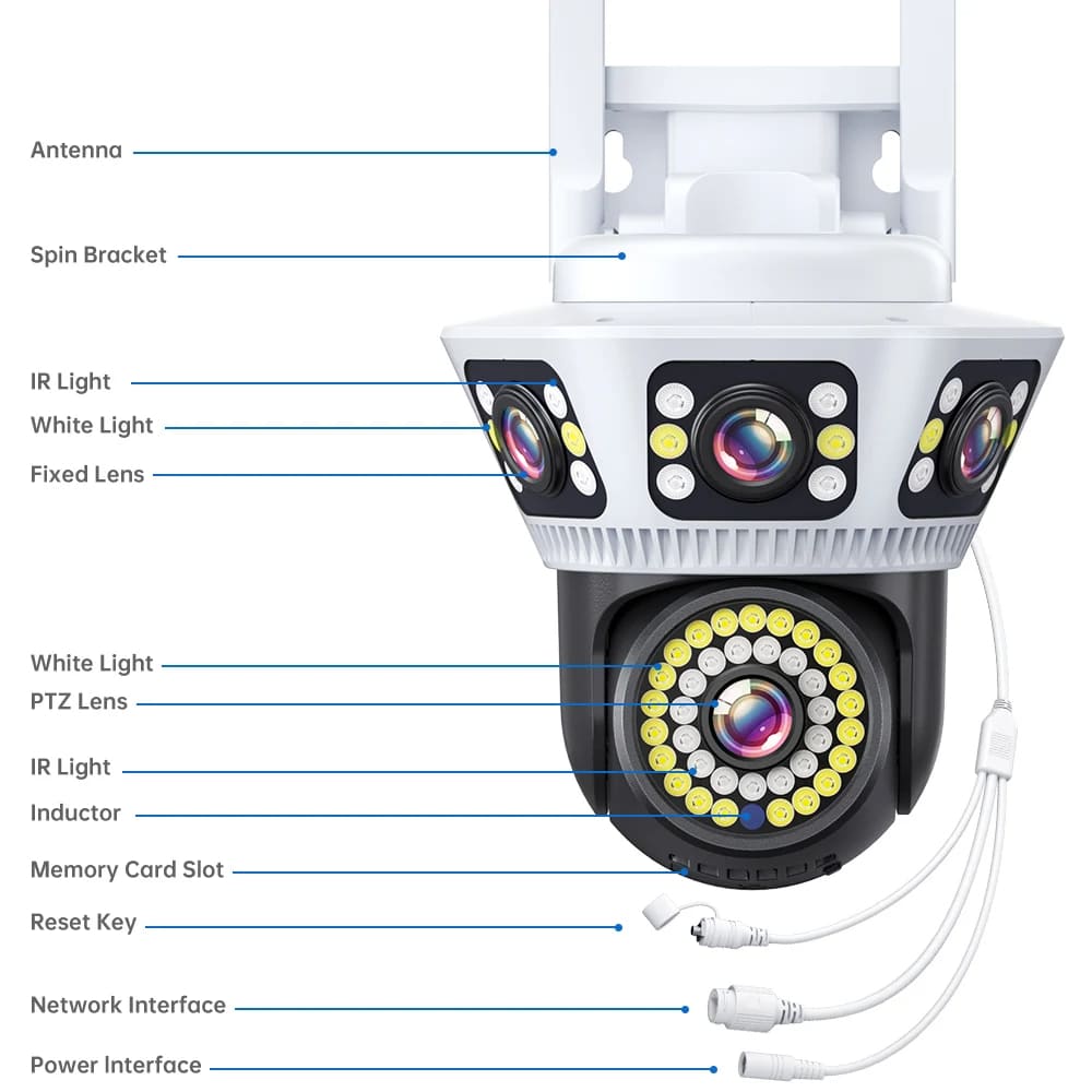 LS VISION 6K Outdoor WiFi Video Surveillance Camera 12MP Four-lens Three-screen AI Human Body Detection Bidirectional Voice IP Camera CCTV