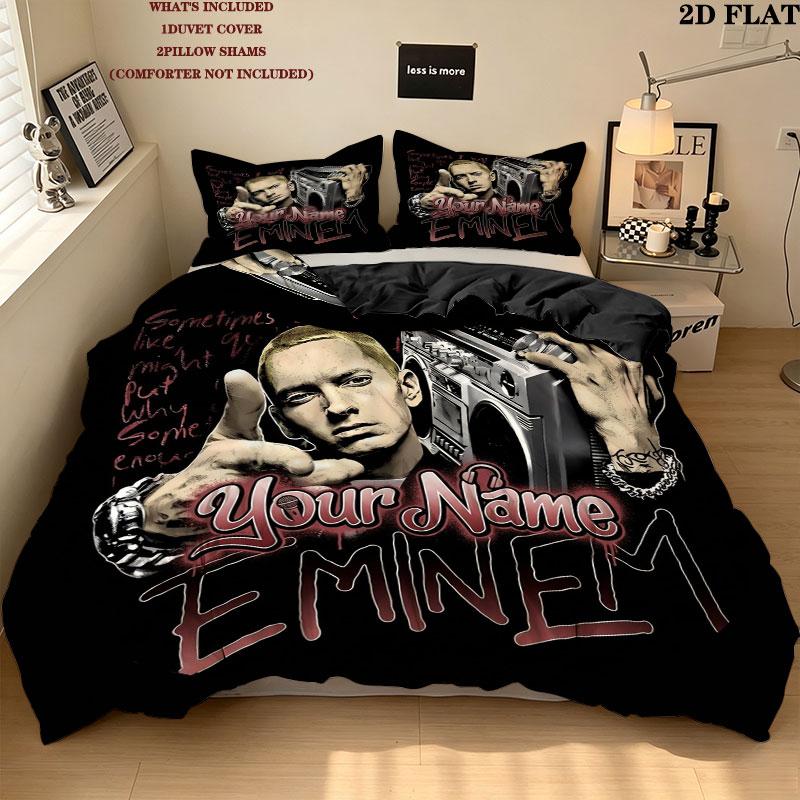 Eminem Custom Name Pattern Bedding Quilt Set Quilt Cover Pillowcase Home Gift(1 * duvet cover + 2 * pillowcase, without core)
