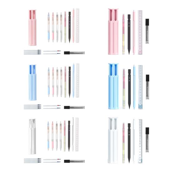Pen Case Hexagonal Portable Pencils Gel Pens Box Easy Access Lid Card Slots Independent Pen Holder School Supplies