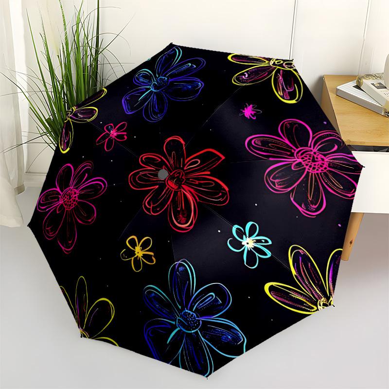 

1pc Flower Pattern Circle Automatic Folding Umbrella, 8-Rib Iron Frame, Casual Outdoor Accessory for Birthday Festival Gifts yy251128199