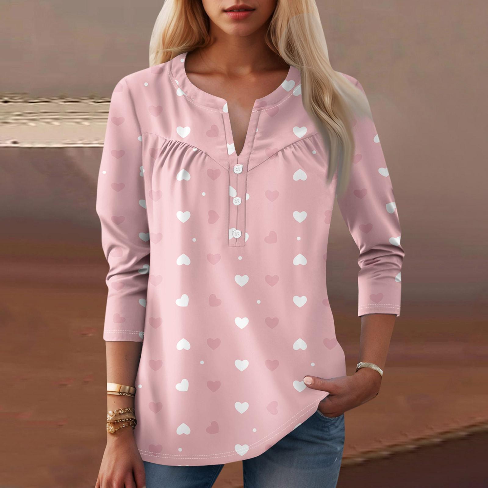 

Женская мода повседневный топ с длинным рукавом и круглым вырезом с цветочным принтом XL розовый