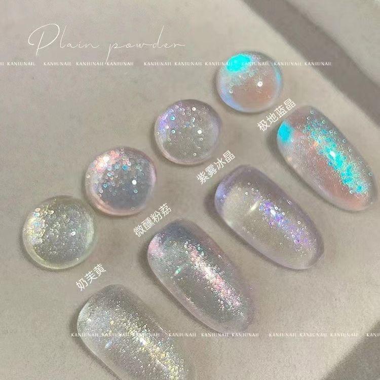 Fairy Manicure: Transparent Nude Highlight Powder with Fine Glitter and Crystal Stone for Special Nail Wear