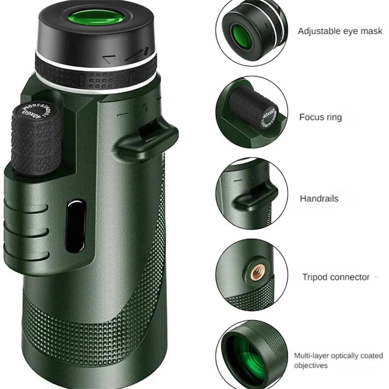80X100 Hd Monocular Telescope Long Range Zoom Bak4 Prism Telescope with/without Tripod Phone Clip Hunting Outdoor Camping