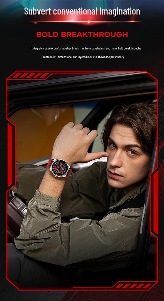 Sanda Men's Waterproof Alloy Car Wheel Design Silicone Wristwatch