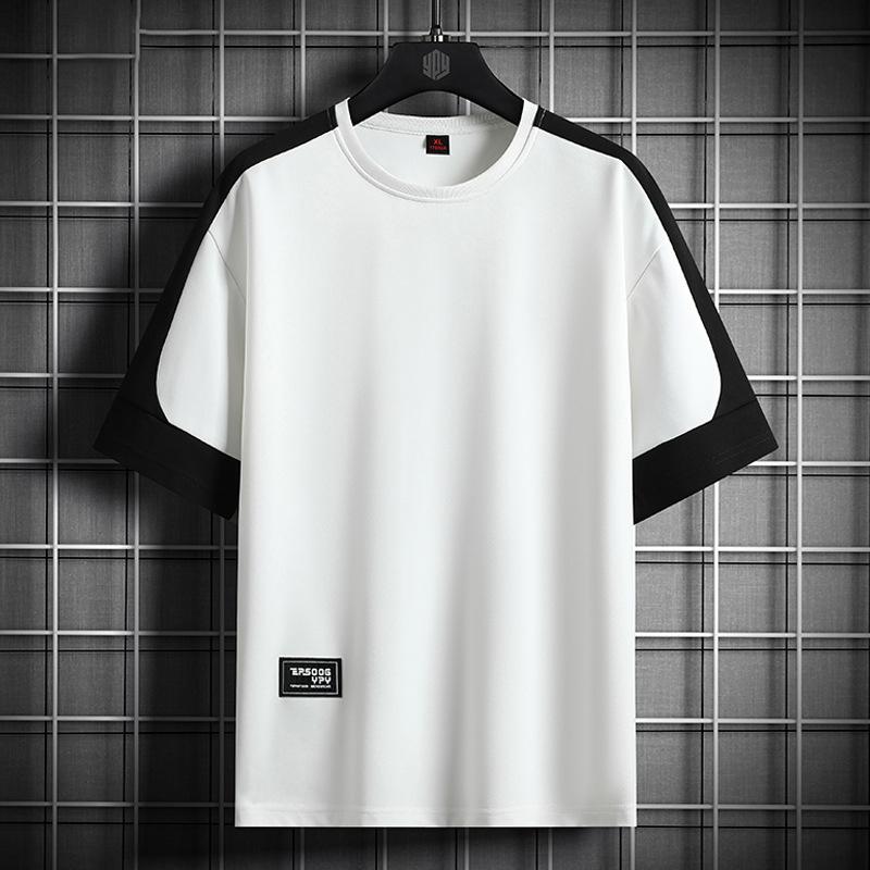 Летняя футболка с коротким рукавом Мужские футболки Повседневная мода Лоскутное шитье 6XL белый