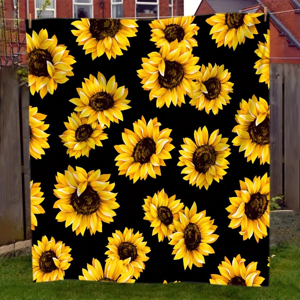 Sunflower Pattern Gift Blanket for Friends Soft Flannel Warm Nap Bed Sofa Blanket All Seasons