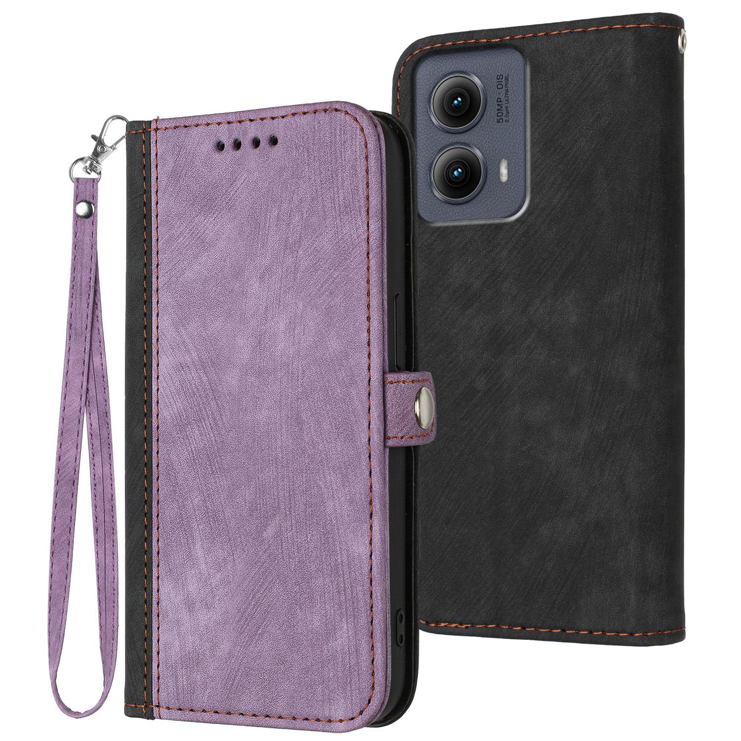 

YX0020 For Motorola Edge (2024) 5G Leather Case Phone Cover with Hand Strap Purple