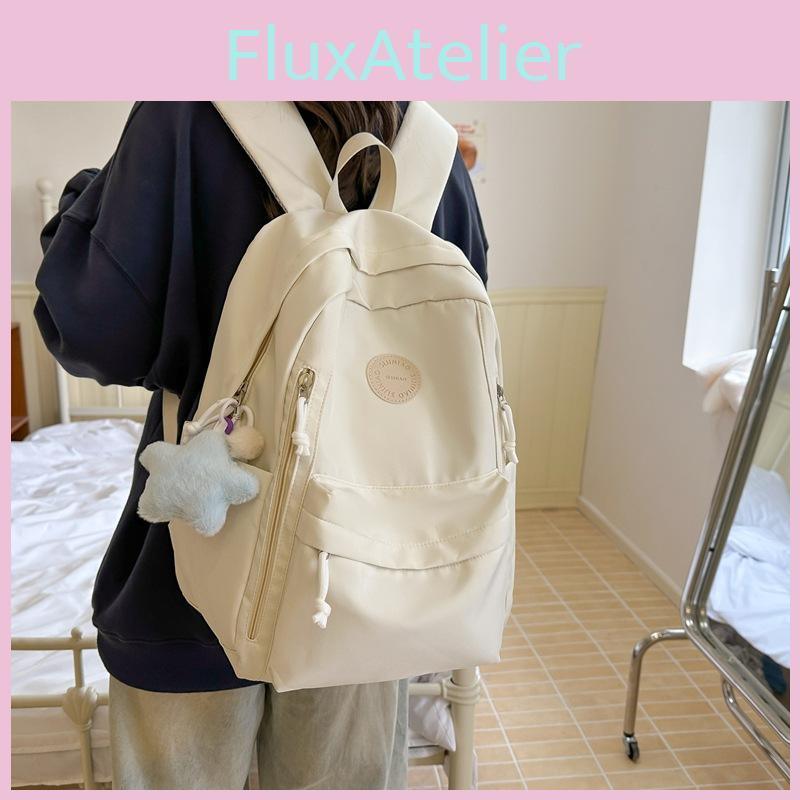 Solid Simple Color Student Lightweight Backpack With Plush Pendant For School