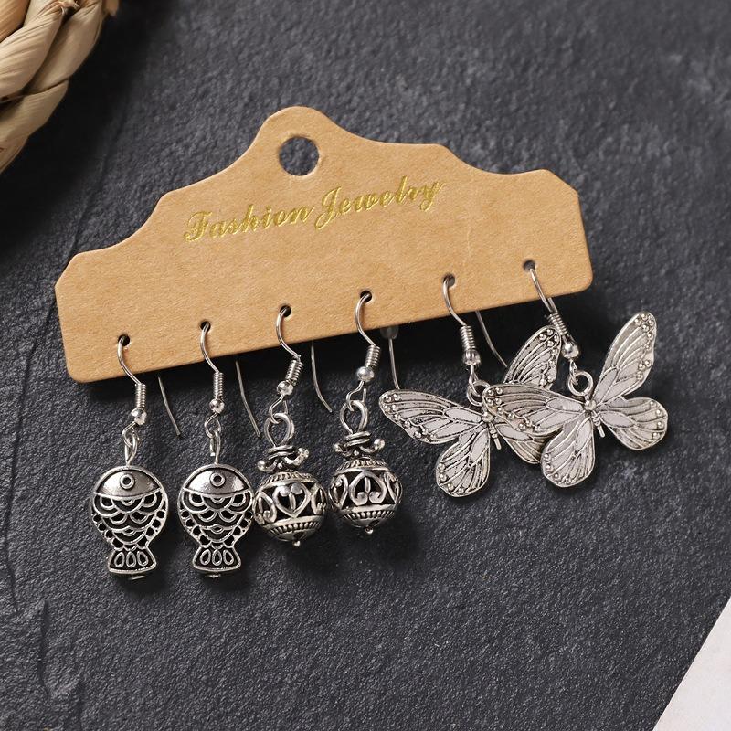 Earrings Set, Retro Handmade Tibetan Silver Earrings, Simple and Versatile Fringed Women's Ear Jewelry.