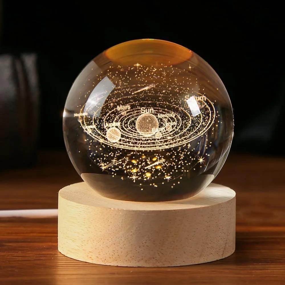 

3D Solar System Crystal Ball 60mm, Laser Engraved Universe Globe Decor, Astronomy Gift for Kids Teens, Desk Ornament