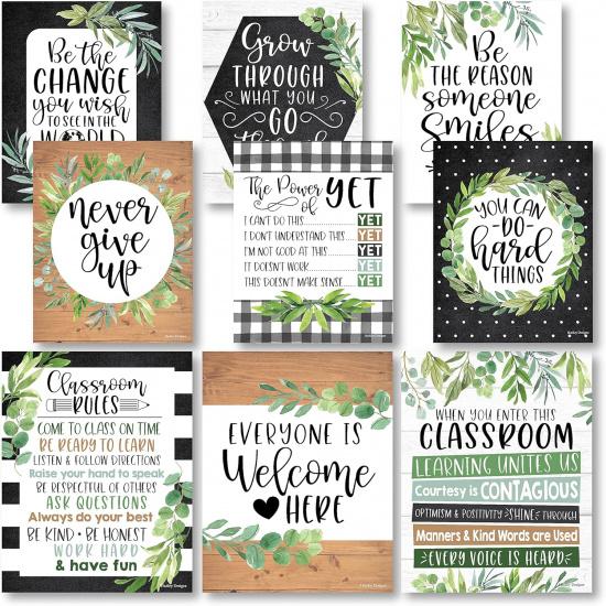 Hadley Designs Motivational Posters for Classroom Decor -9 Growth Mindset Classroom Posters Elementary, Positive Poster Middle School, pirational Farmhouse Classic