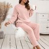 2 Pcs/Set Pajama Set Autumn Winter Casual Outfit Top Pants Set Round Neck Long Sleeve Top Elastic Waist Sport Tracksuit Daily Clothes Sleepwear