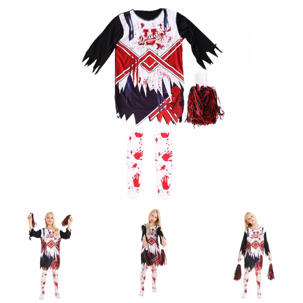 Spooky Halloween Girls Zombie Cheerleader Cosplay Costume For Carnivals And Parties