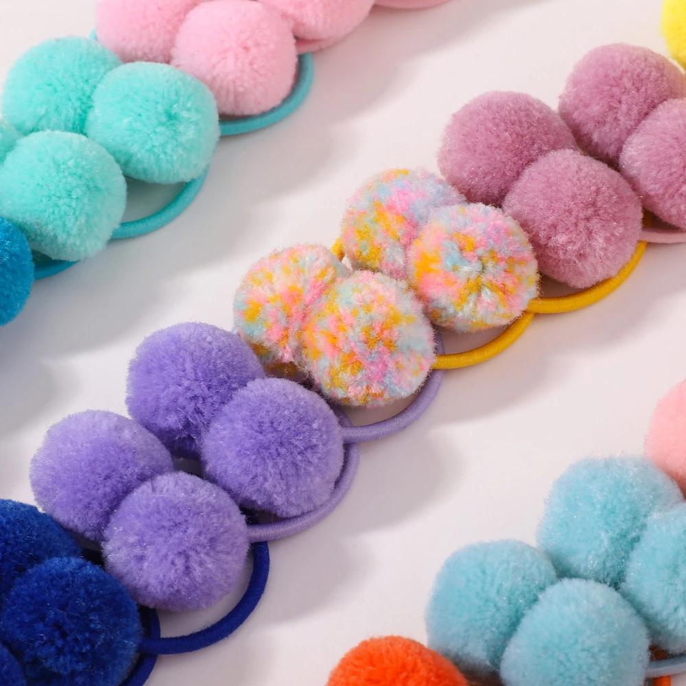 24Pcs/Set Solid Double Plush Ball Elastic Hairbands for Kids Girls Hair Ropes Ties Ponytail Headwear Hair Accessories Gift