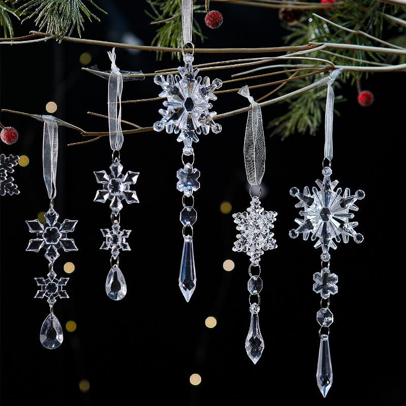 Acrylic Snowflake String 6-piece Set, Ice Column Snowflake Pendant, Christmas Tree Decoration Pendant