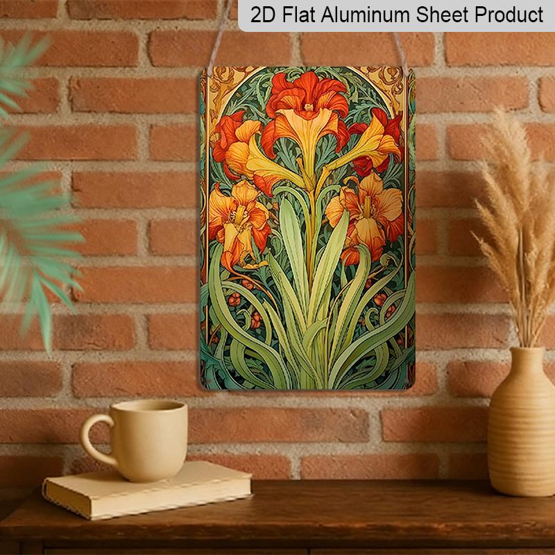 2D Flat Art Nouveau Floral Wall Art Decorative Sign, Aluminum Sign Vintage Metal Plaque Artistic Wall Decoration for Home, Bar, Cafe, Restaurant