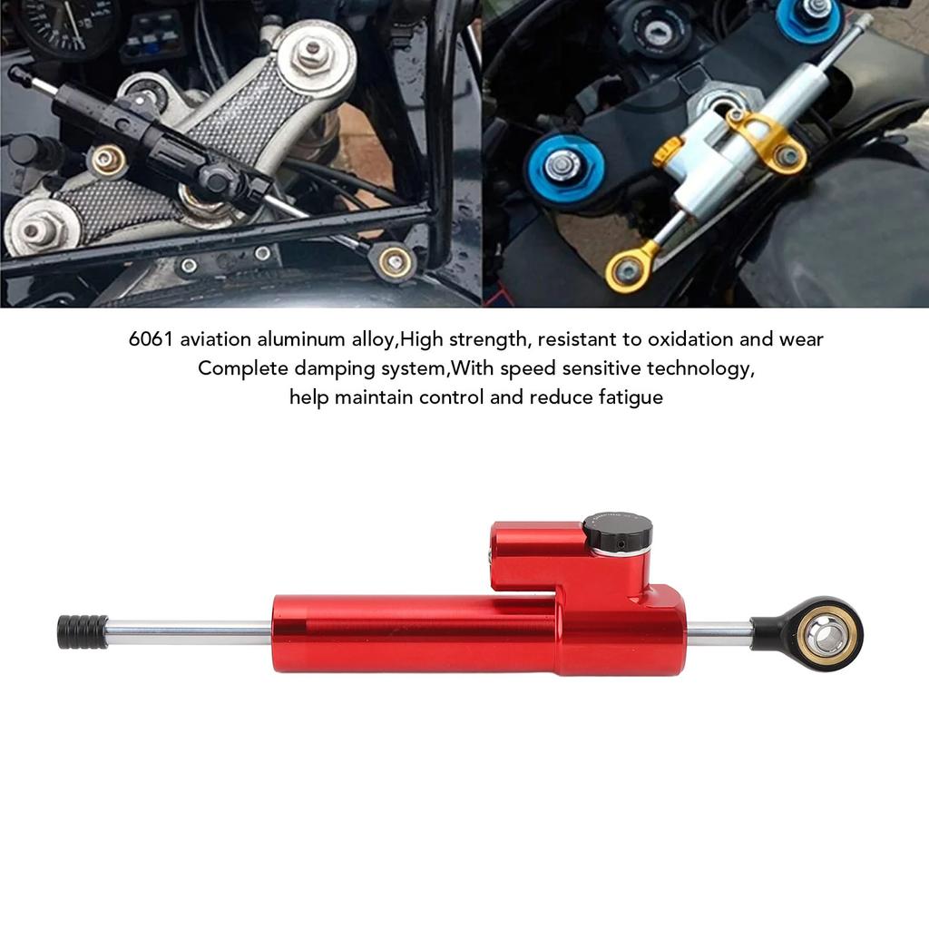 Motorcycle Steering Damper Adjustable Universal Fit Increase Stability Steering Stabilizer for Motorbike Red