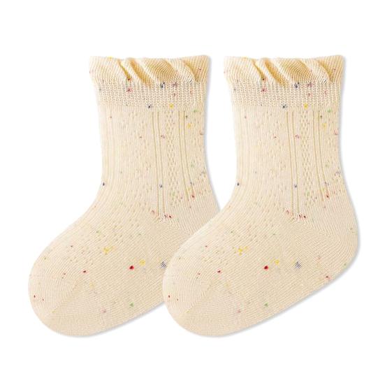 

1 Pair Baby Cotton Socks for Summer Seamless Thin Crew Socks for Newborns Girls Breathable Mesh Stretchy Socks for Infant Toddler Daily Wear L