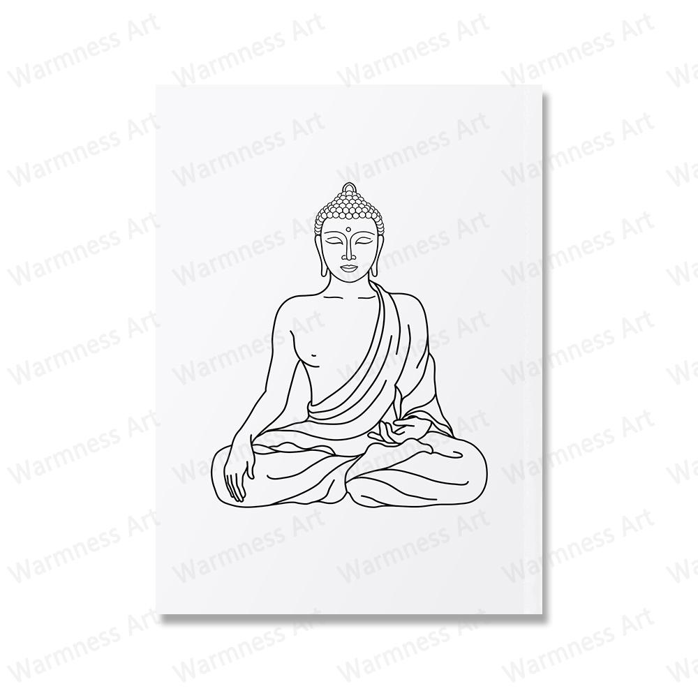 Meditating Buddha Lotus Hamsa Yoga Line Canvas Painting Poster Zen Line Wall Art Prints Boho Pictures for Living Room Home Decor