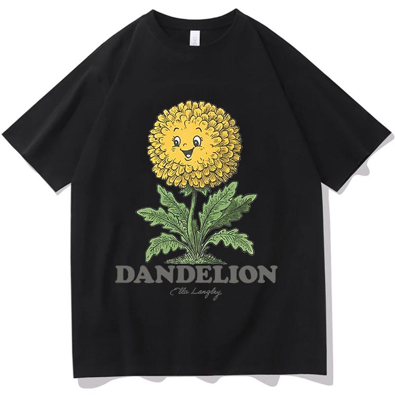 2026 Ella Langley Dandelion T Shirts Vintage Pure Cotton Casual Streetwear Fashion Unisex High Quality Aesthetic  Clothes S чёрный