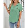 Summer New Women's Lapel Pocket Short-sleeved Solid Color T-shirt Casual Versatile Top