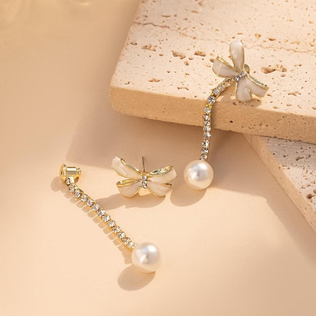 Retro Pearl Tassel Bow Stud Drop Earrings - Sweet, Versatile, Fashionable Accessories