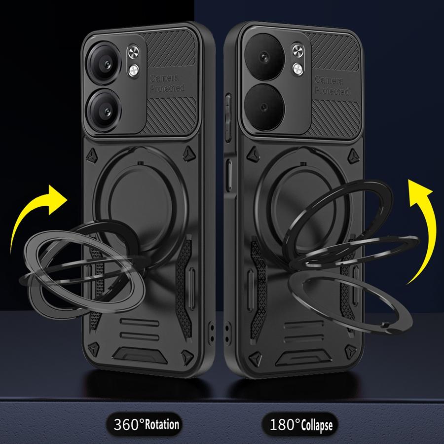 Pancerne Magnetyczne Etui Odporne na Wstrząsy Dla OPPO Reno 13 13F 14F A5 5G A5X Realme 14 Pro Plus 14X C75 Uchwyt Samochodowy Pierścień Stent Pokrowiec na Telefon