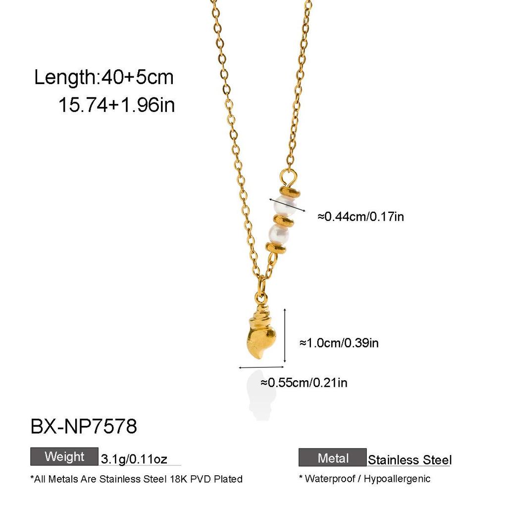 Stainless Steel Heart Pendant Necklace with Natural Pearl - Elegant, Colorfast Jewelry for Women