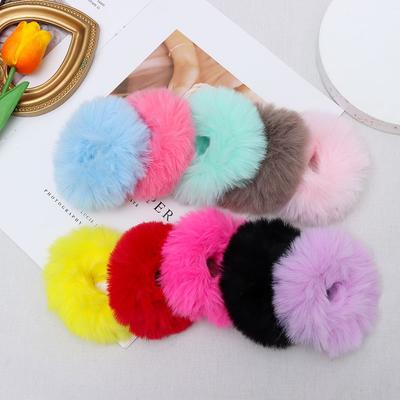Fashion Women and Girls Hair Bobbles Faux Rabbit Fur Pom Pom Hair Tie Ponytail Holders Elastic  Hair Bands Fur Hair Scrunchies