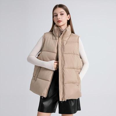 Autumn Winter Women Jacket Solid Stand Collar Loose Vest Parkas Zipper Outwear M-XXL