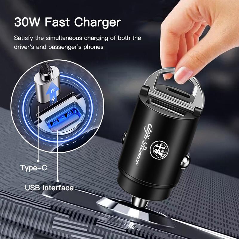 2026 Hot Sticker Car Charger USB Type-C Fast Charging Power Adapter For Alfa Romeo Giulia Stelvio Giulietta 156 159 147 Mito Ton
