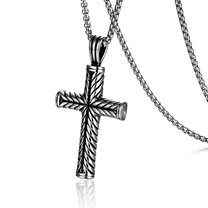Simple Stainless Steel Necklace with Spiral Column Cross Pendant