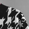Autumn/Winter 2023 Women's Houndstooth Knit Pullover: Plus Size, Loose Fit, Round Neck Sweater.