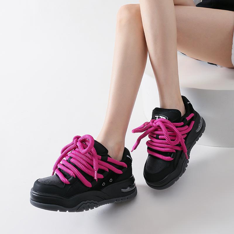 Popular ins air cushion casual board shoes contrasting colors leather little white shoes sports women's shoes versatile Korean version thick-soled he