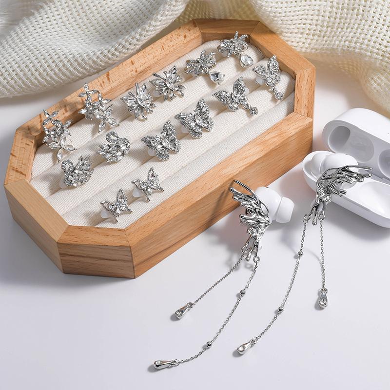 1Pair Butterfly Headphone Buckle Diy Zircon Headphone Decoration Clip Removeable Easy To Install Earbud Accessories