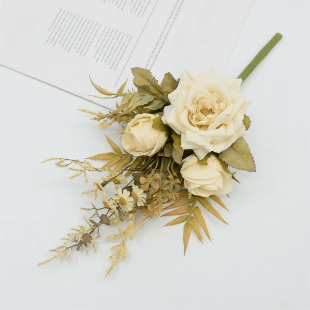 Real Touch Fake Floral Bouquet Lifelike Simulation Rose Flower Rose Reed Hybrid Home Decoration