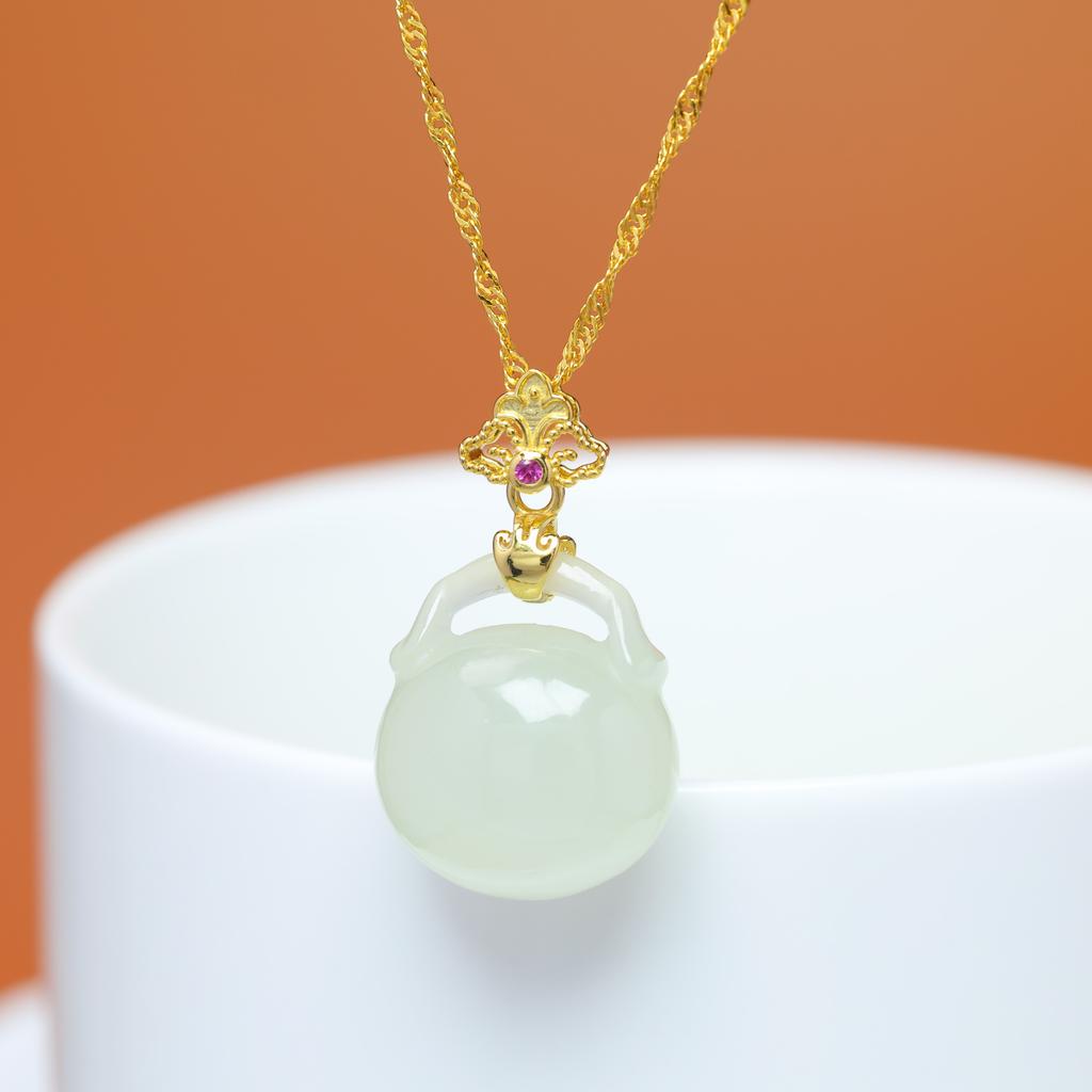 Hotan Jade S925 Silver Bag Pendant for Women