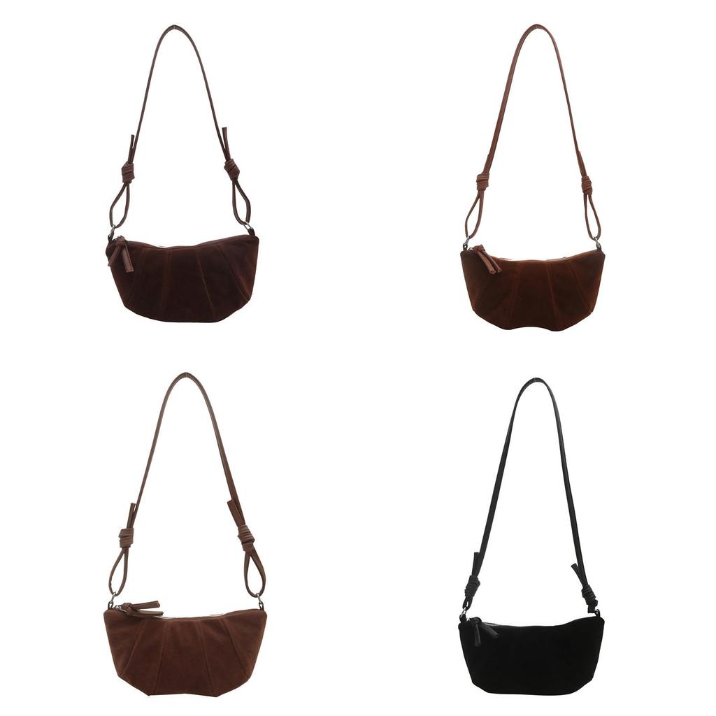 Retro Velvet Dumpling Shoulder Bag With Stitching Detail For Street Style Fashion