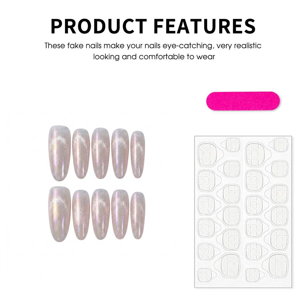 Fine Glitter Cat-Eye Oval Press On Nails 10 Pieces Resin Material Comfort Fit