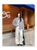 American Retro Gray Wool Blend Stand Collar Jacket - Women's Casual Autumn/Winter Top