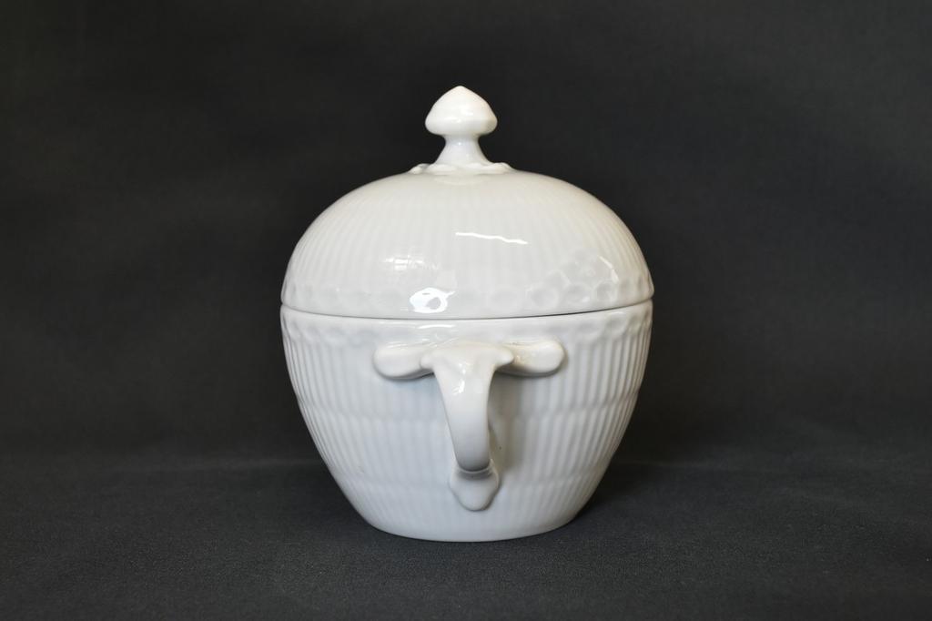 ROYAL COPENHAGEN White Fluted Half-Lace Sugar Pot Denmark Vintage Rare