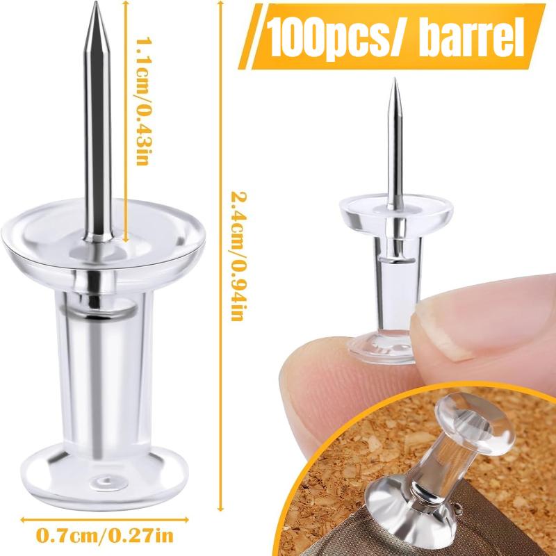 Clear Push Pins with Plastic Head & Steel Point, Thumb Tacks for Bulletin Cork Board, Wall Hanging, Photos, Home Office & Craft Projects