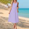 Sleeveless Crew Neck Maxi Dress with Pockets for Women Casual Loose Fit Solid A Line Long Sundress