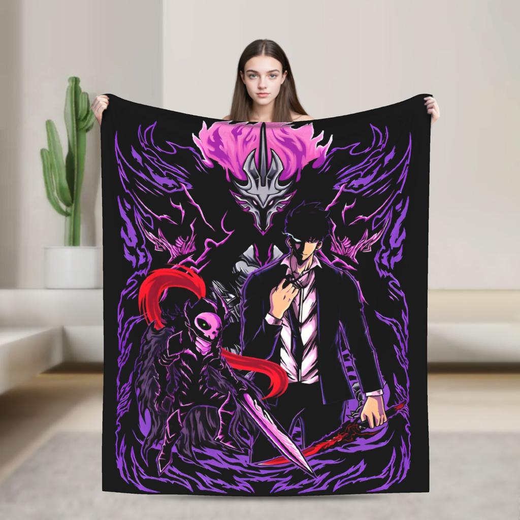 Solo Leveling Sung Jin Woo Wool Blankets Knight Killer Anime Fashion Throw Blanket for Bedspread 150*125cm Lightweight