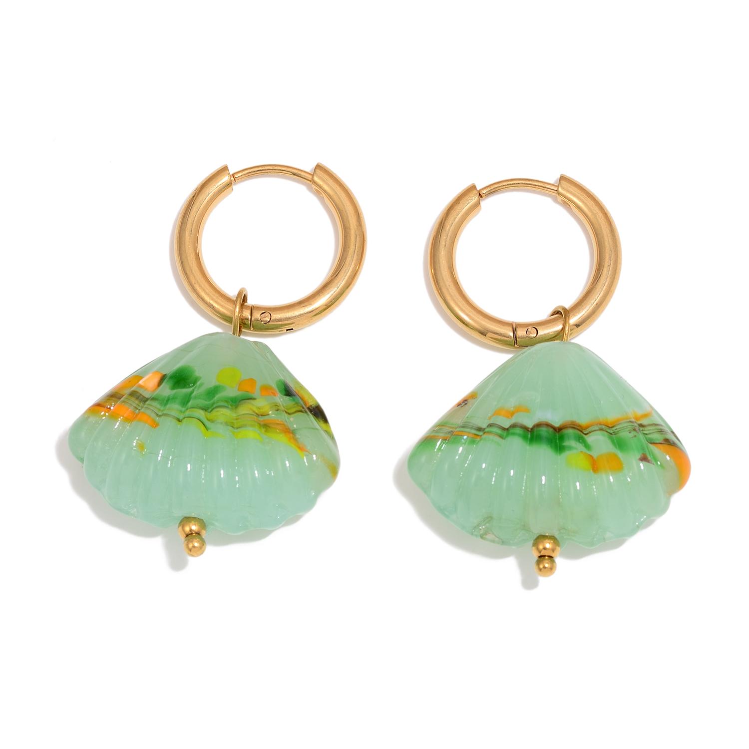 Creative Seashell Pendant Earrings for Women, Detachable 18K Gold Plated Stainless Steel Hoop Earrings, Hypoallergenic Jewelry