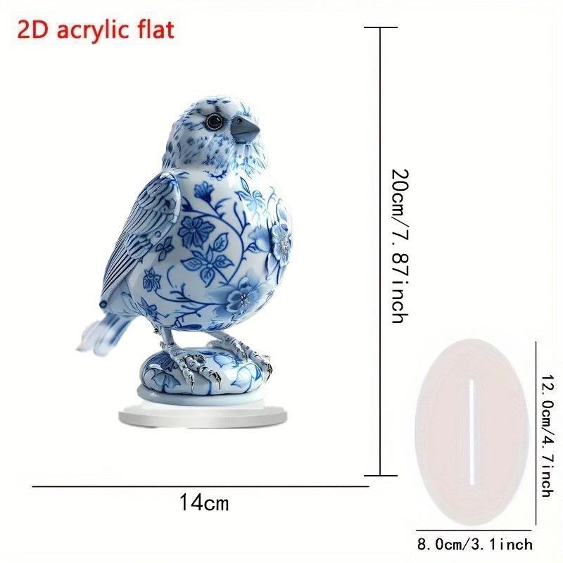 Charming Blue & White Porcelain Bird Statue - Acrylic Decor for Home, Office, or Garden